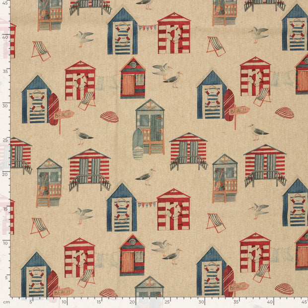 Aspect Lin tissu oiseaux Beige