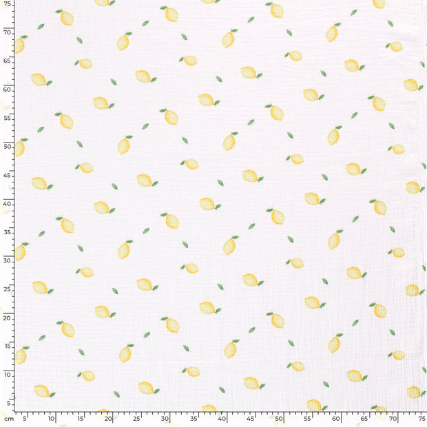 Double gaze tissu fruits Blanc