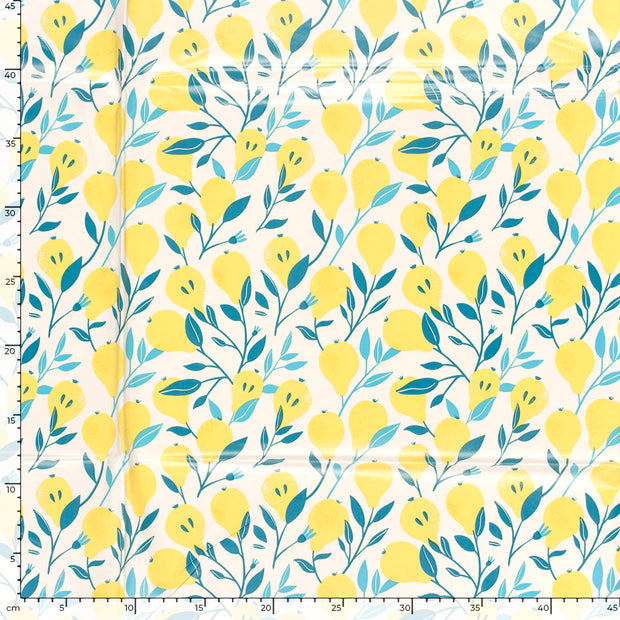 Coated Tablecloth fabric Fruits Optical White