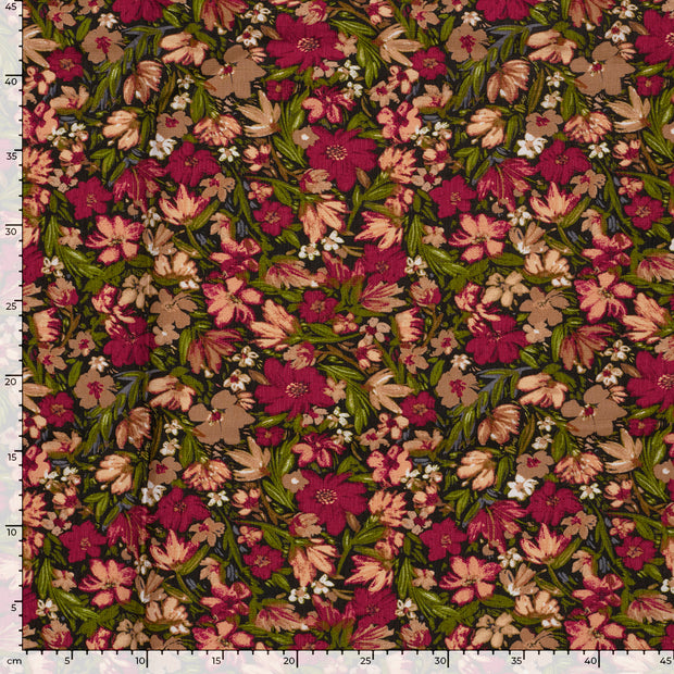 Viscose Nylon Ottoman tissu fleurs Bordeaux