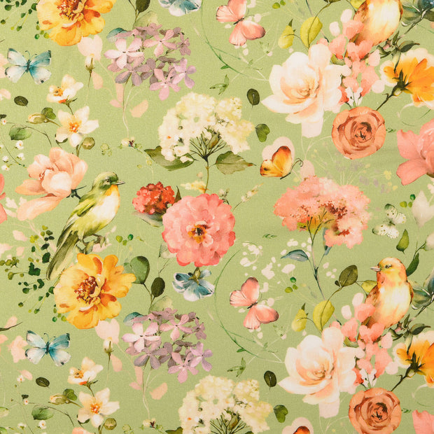 Cretonne fabric Flowers Dark Mint