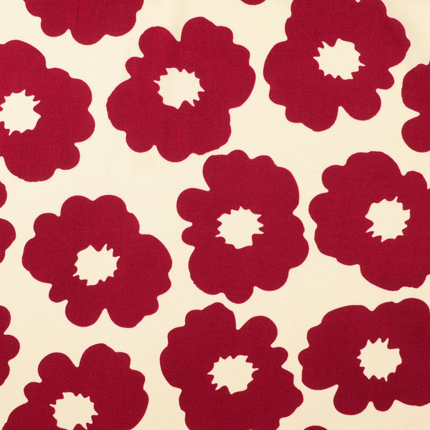 Popeline de Viscose tissu fleurs Bordeaux