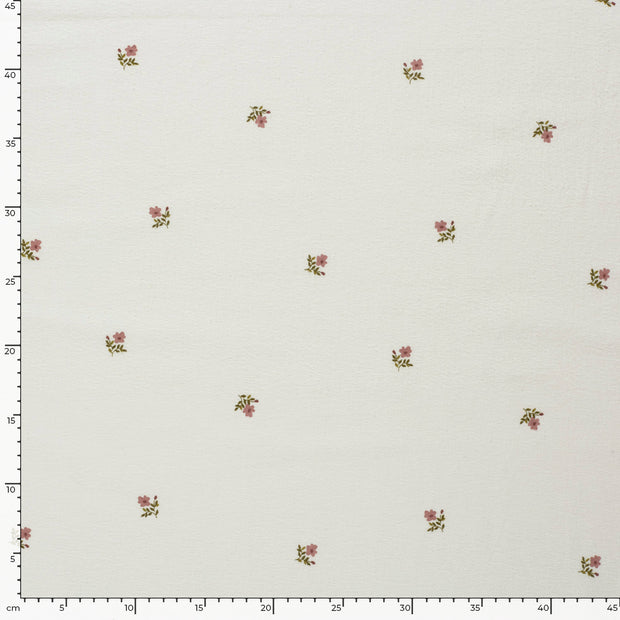 Flanelle tissu fleurs Blanc cassé