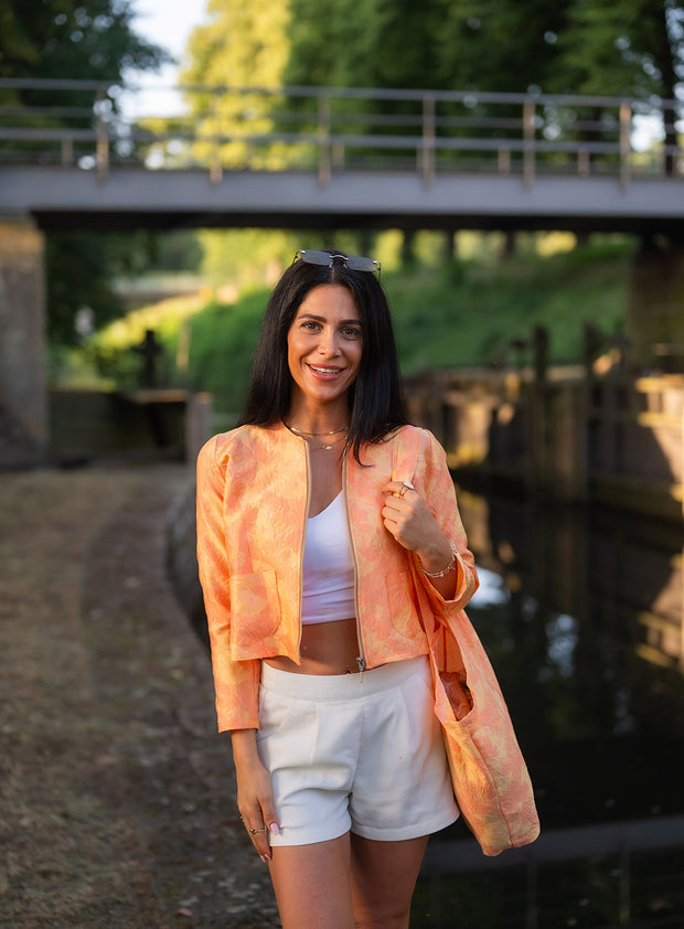 Jacquard fabric Flowers Orange
