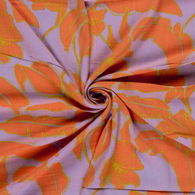 Viscose Lin Chaine et Trame tissu Lilas imprimé 