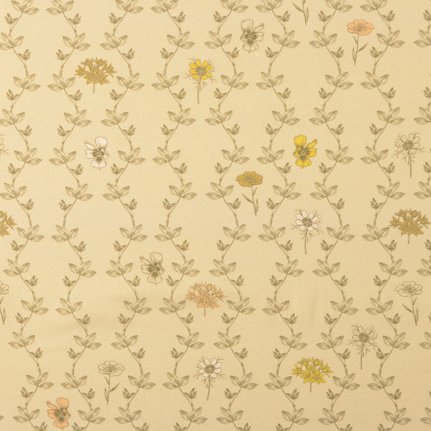 Cretonne tissu fleurs Beige