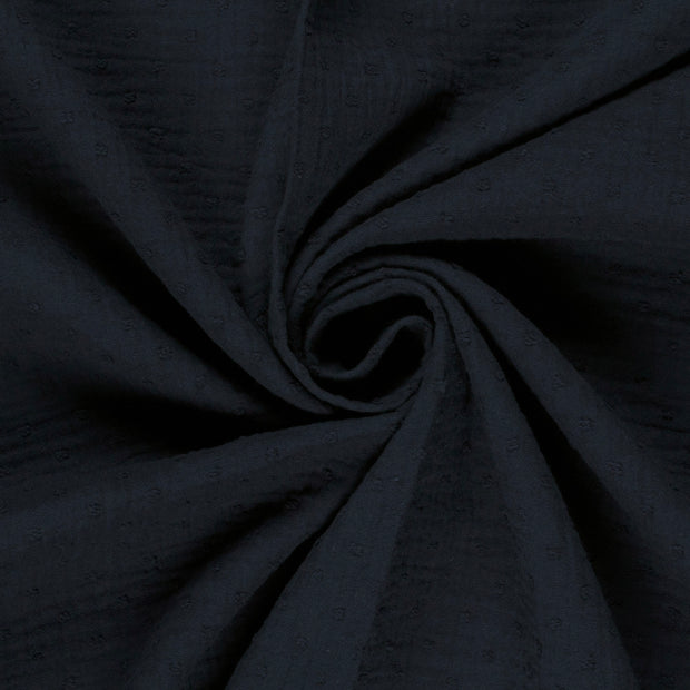 Double gaze tissu pois Bleu Marine