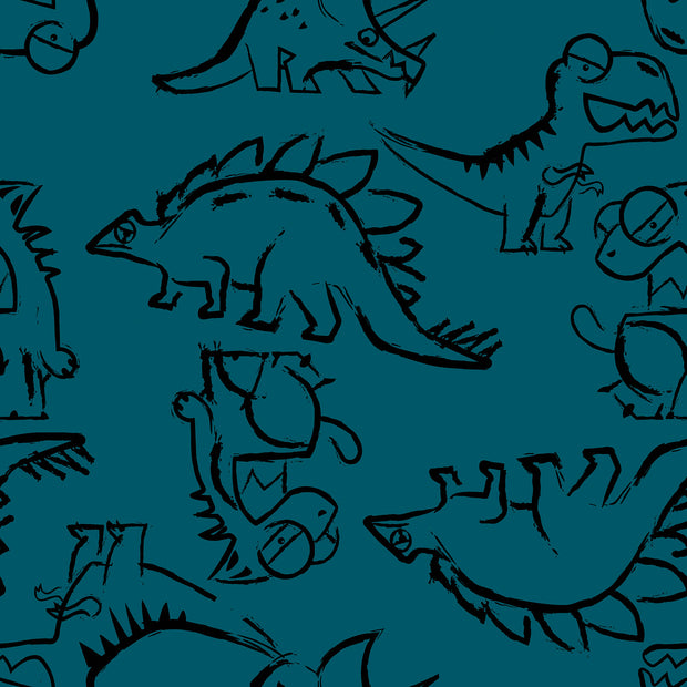 Aqua Protect (waterproof) fabric Dinosaurs Petrol