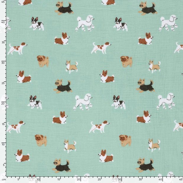 Muslin fabric Dogs Baby Blue