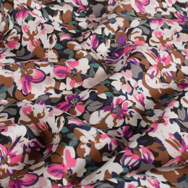 Viscose Poplin fabric Flowers Fuchsia