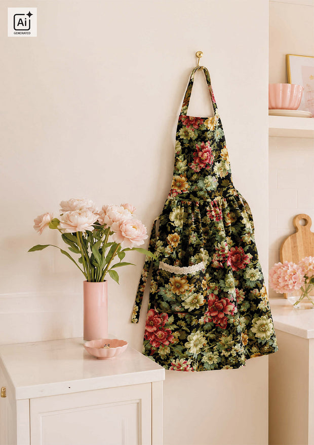 Panama tissu fleurs Noir