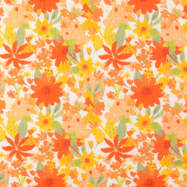 Double gaze tissu fleurs Orange