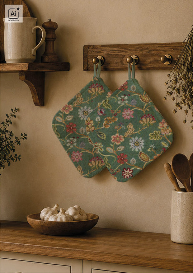Gobelin tissu fleurs Turquoise