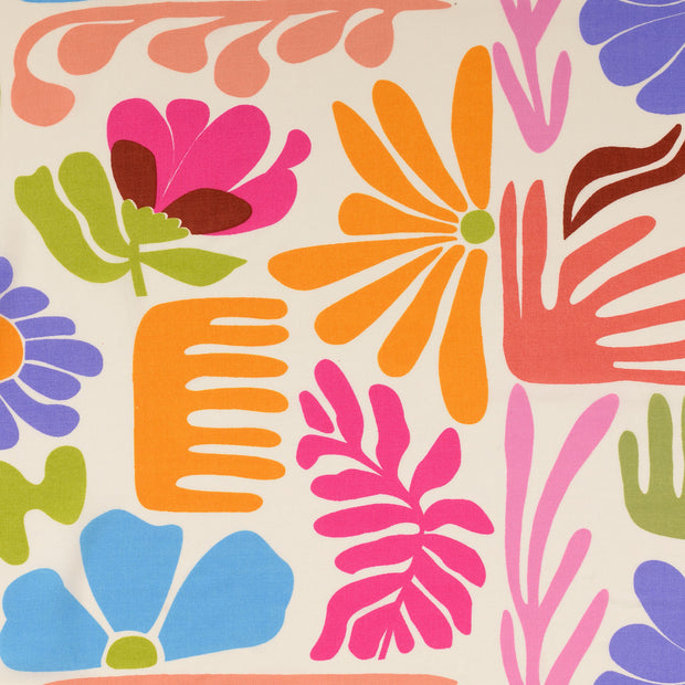 Popeline de Viscose tissu fleurs blanc