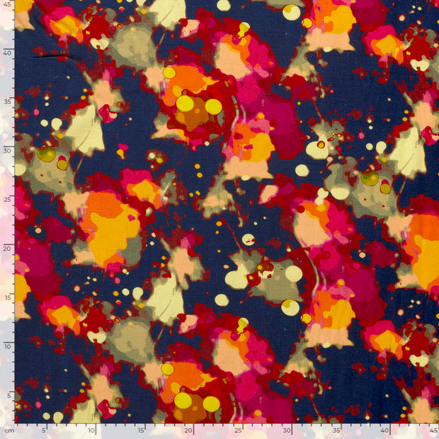 Woven Viscose Linen fabric Abstract Navy
