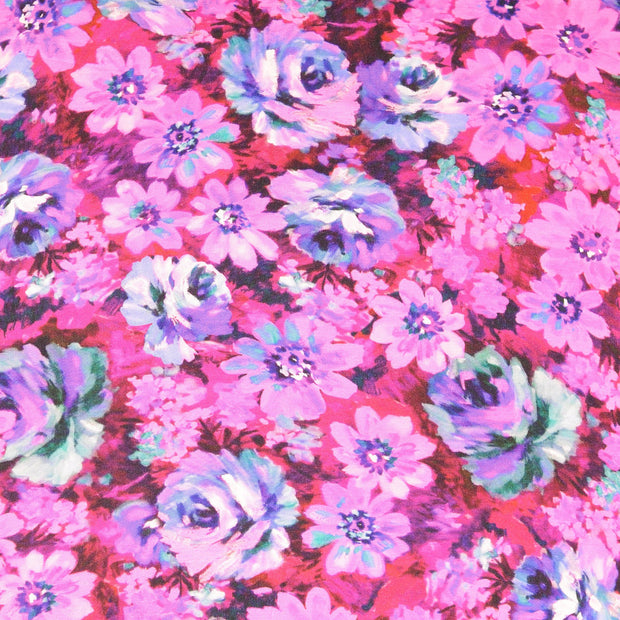 Viscose Satin tissu fleurs Rose