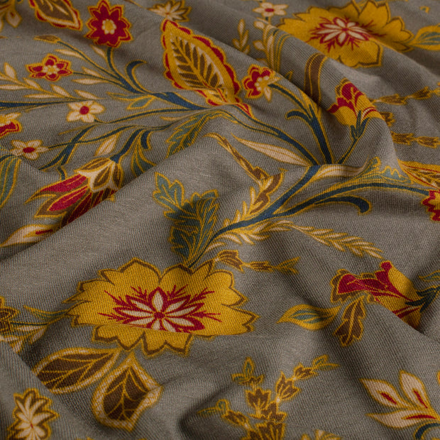 Viscose Vortex Jersey fabric Flowers Taupe Grey