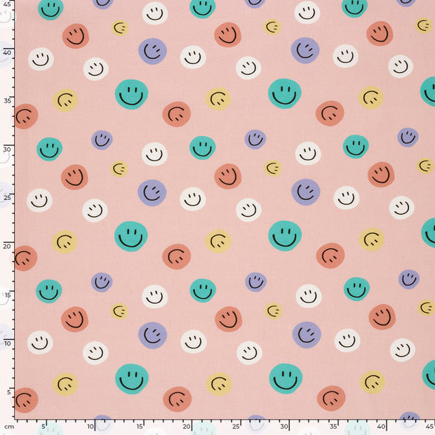 Cotton Poplin fabric Emoticons Old Pink