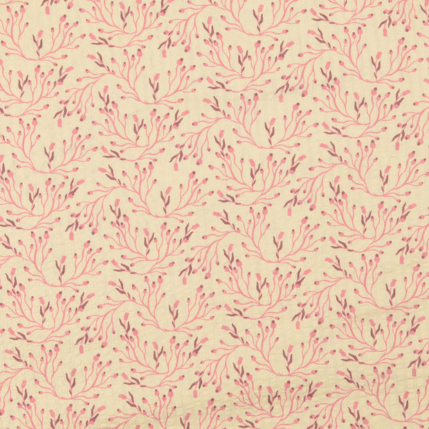 Seersucker tissu fleurs Rose clair