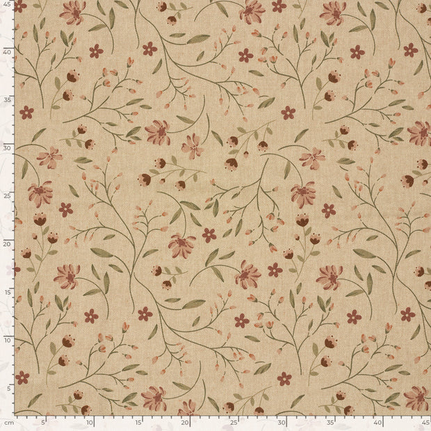 Aspect Lin tissu fleurs Beige