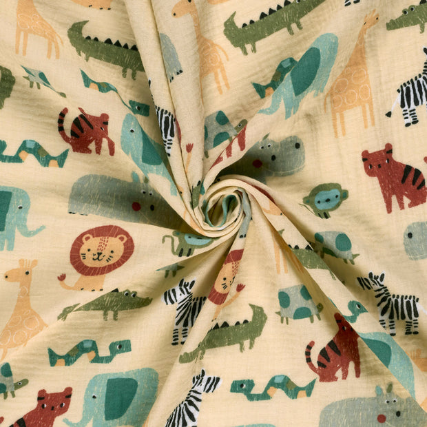 Muslin fabric Beige printed 