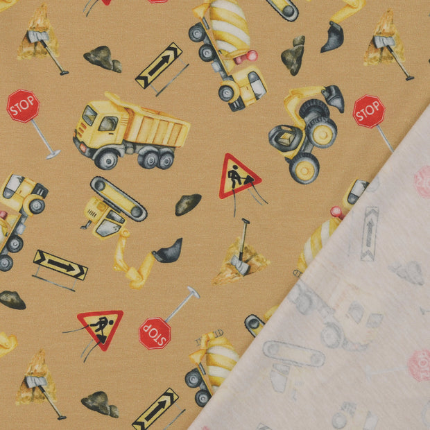 Cotton Jersey fabric Beige digital printed 