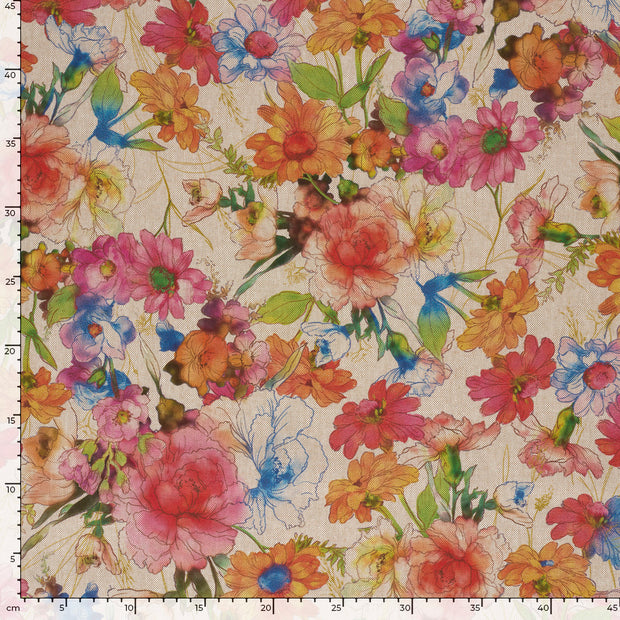 Leinen-Optik fabrik Blumen Beige