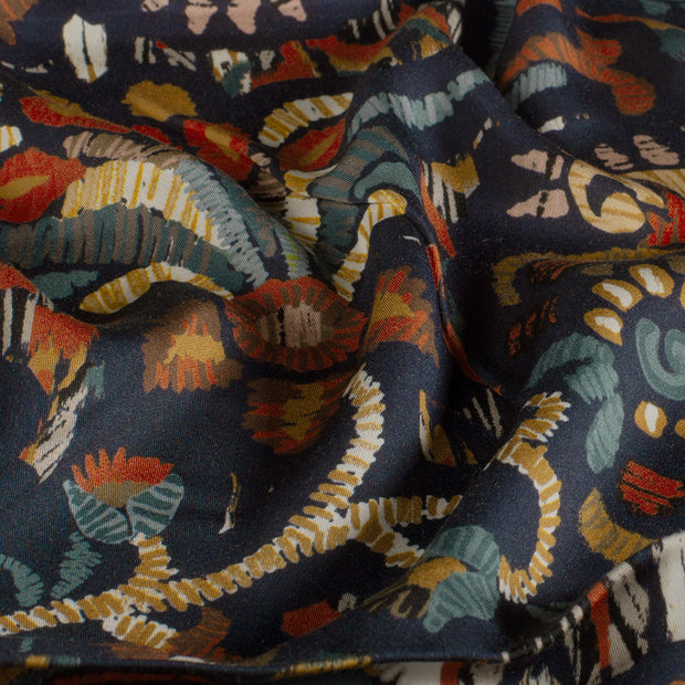 Viscose Satin fabric Abstract Navy
