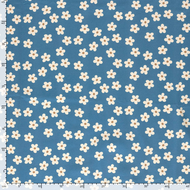 French Terry geraut fabrik Blumen Indigoblau