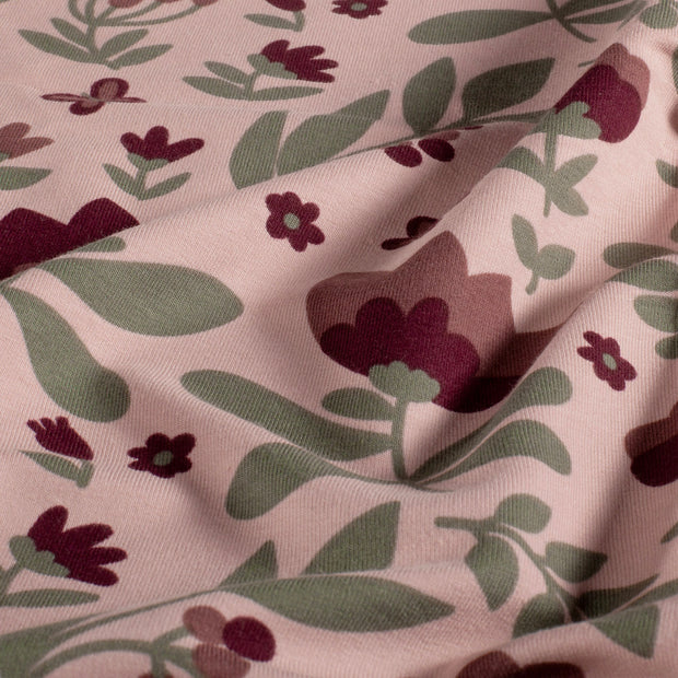 French Terry fabric Flowers Pink