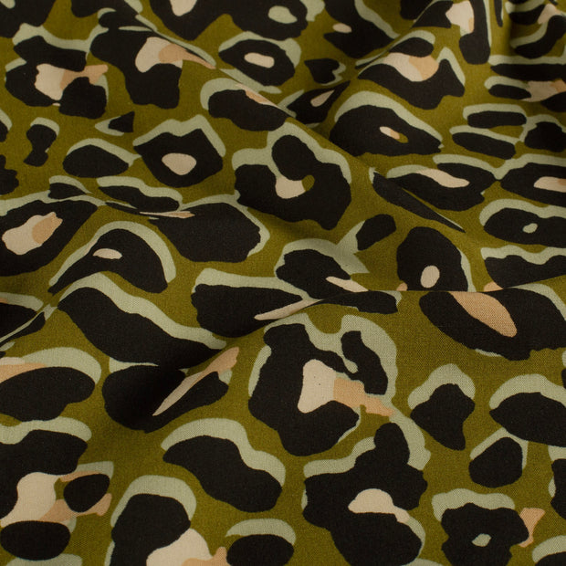 Viscose Poplin fabric Flowers Khaki Green