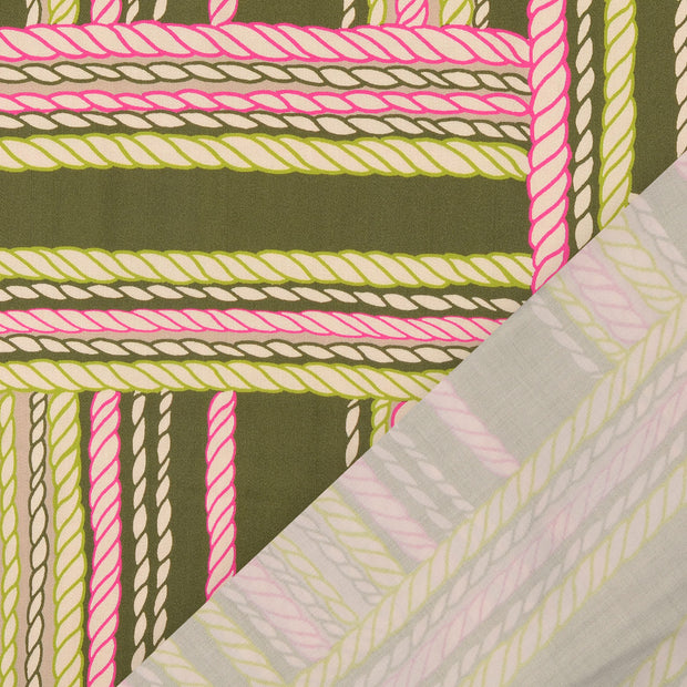 Viscose Satin tissu Vert Olive imprimé numérique 