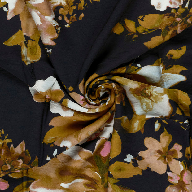 Viscose Nylon Crepe fabric Navy printed 