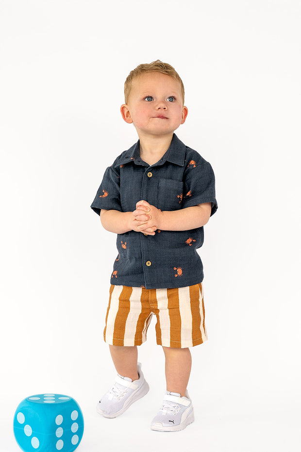 Muslin fabric Crabs Navy