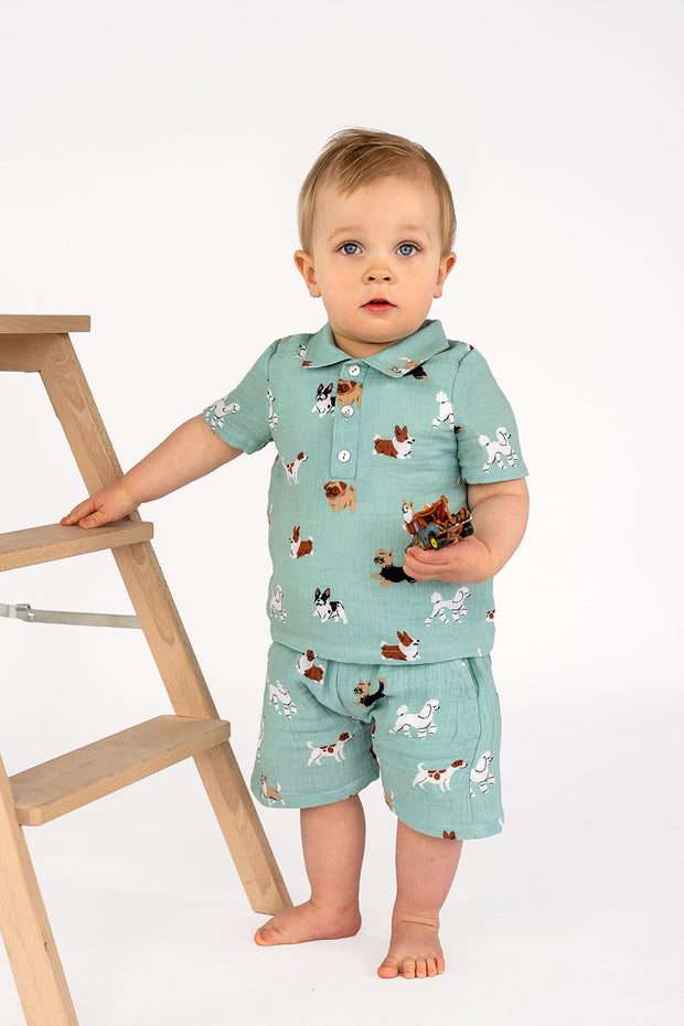 Muslin fabric Dogs Baby Blue