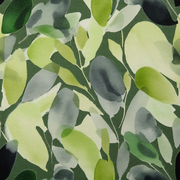 Jersey fabric Flowers Olive Green
