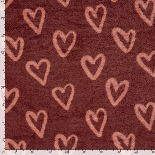 Coral Fleece fabric Hearts Bordeaux