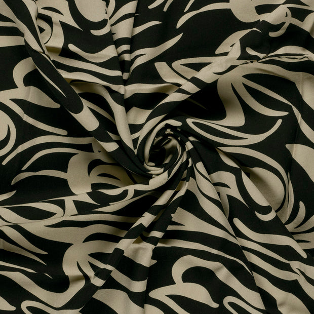 Sergé de Viscose tissu Noir imprimé 