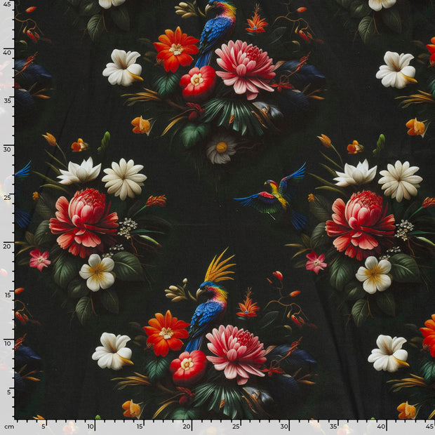 Panama fabric Flowers Dark Green