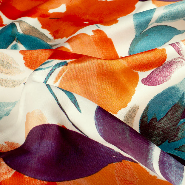 Satin Duchesse fabric Flowers Orange