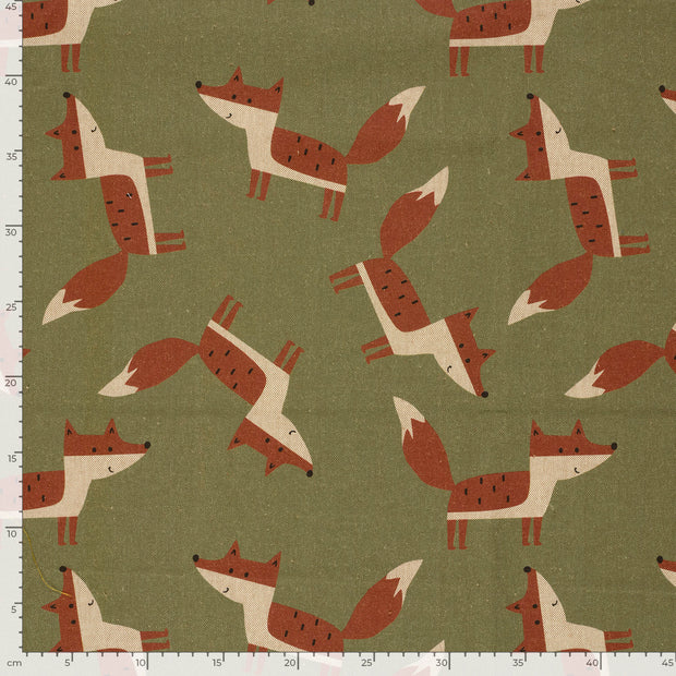 Linen Look fabric Foxes Dark Green