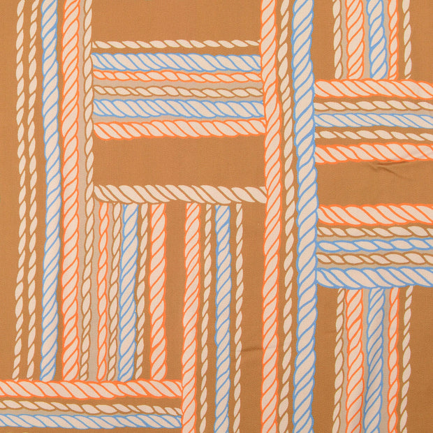 Viscose Satin tissu motifs géométriques beige