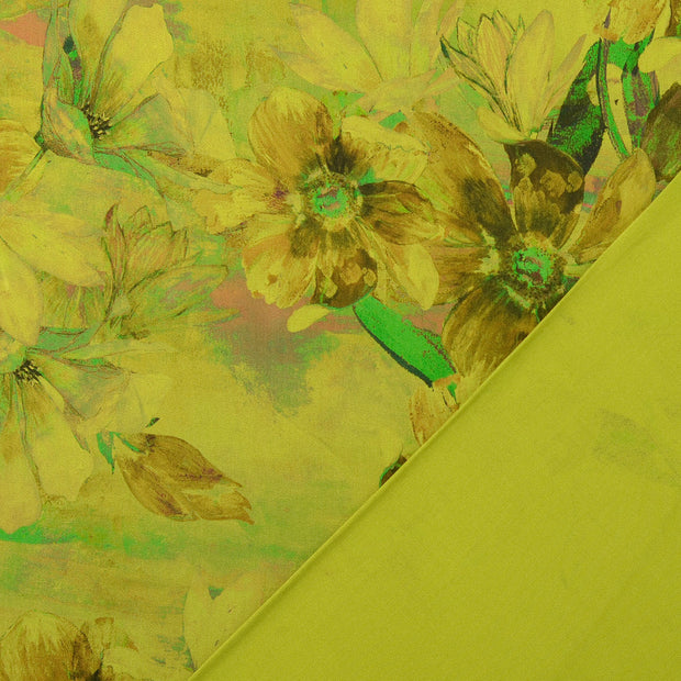 Viscose Satin fabric Green digital printed 
