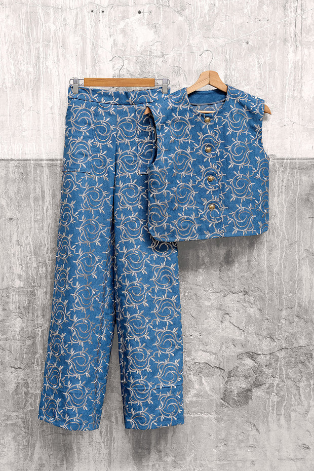 Denim fabric Leaves Indigo