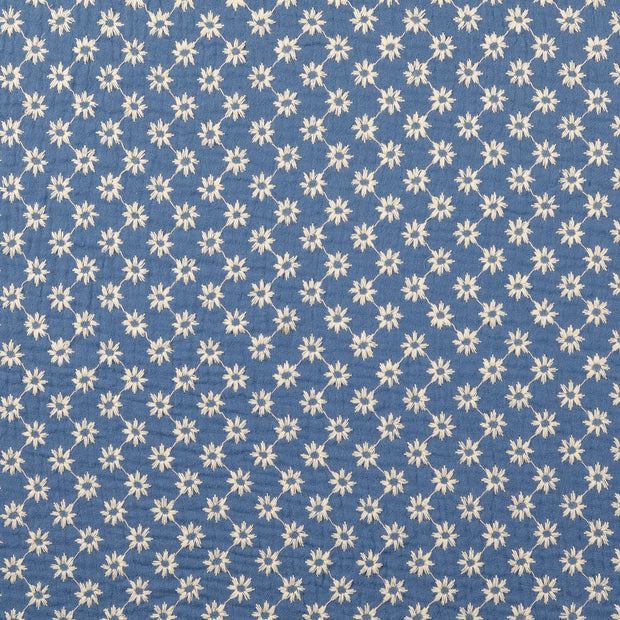 double gaze tissu fleurs Indigo