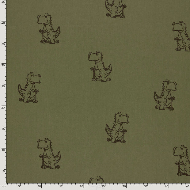 Cotton Poplin fabric Dinosaurs Dark Green