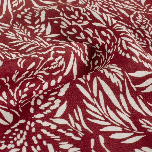 Viscose Nylon Crepe fabric Leaves Bordeaux