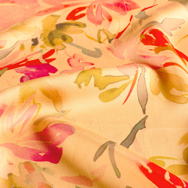 Viscose Satin tissu fleurs Saumon