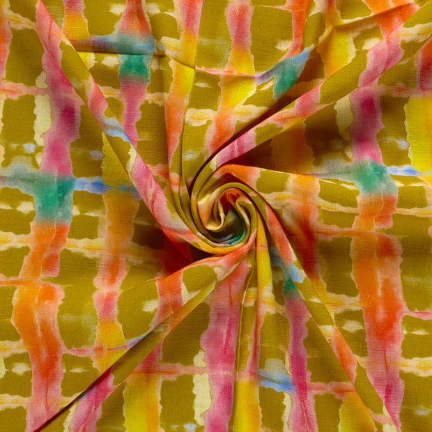 Woven Viscose Linen fabric Lime Green printed 