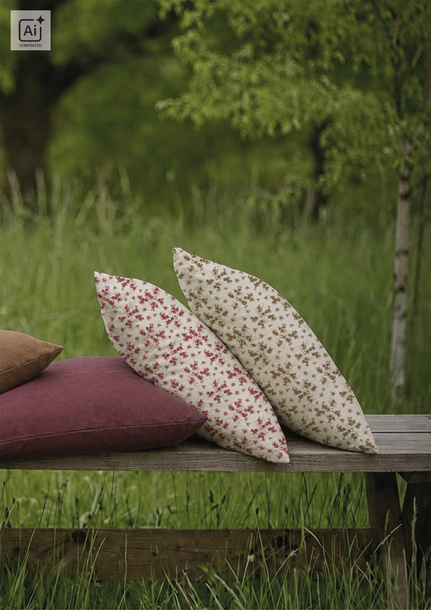 Aspect Lin tissu fleurs Rouge Bordeaux